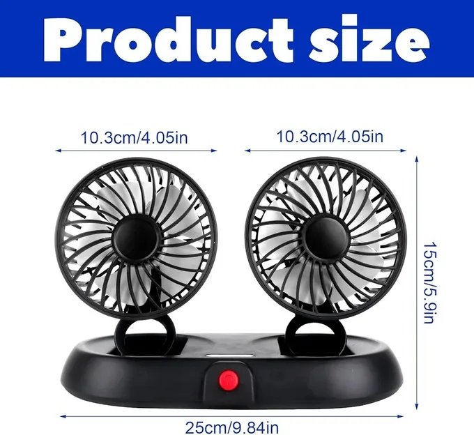 Ventilateur Voiture 360 Double Rotation USB