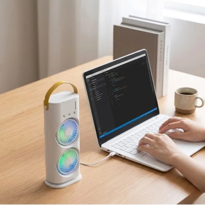 Ventilateur Portable Double Turbo - LED RGB