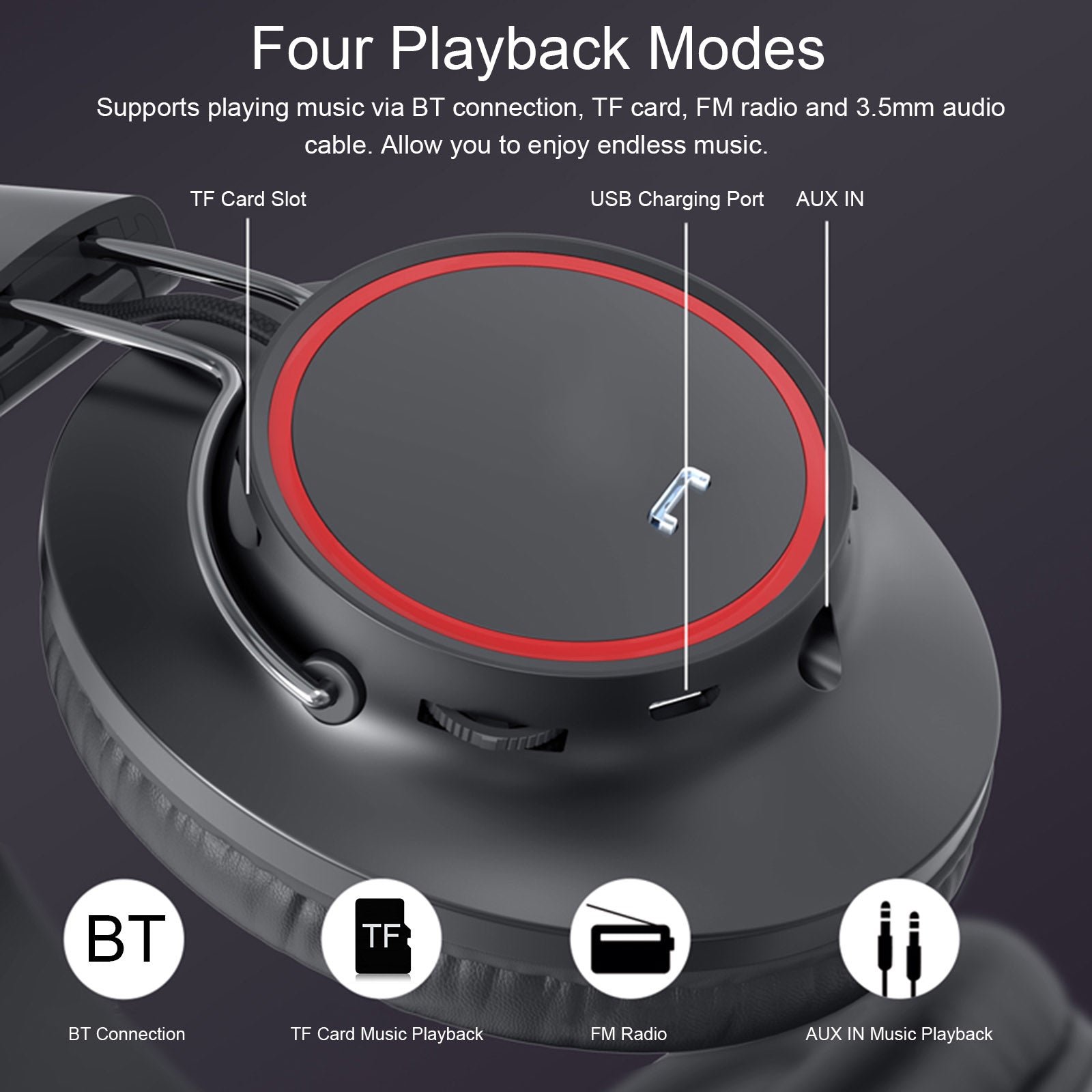 Casque Bluetooth Sans Fil Plustar S3000 - Pliable avec Entrée AUX