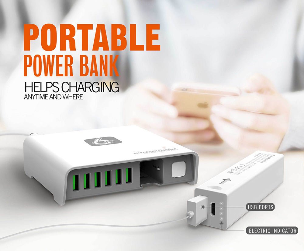 Chargeur Fast Charge 6 Ports USB 2A avec Power Bank 2600mAh