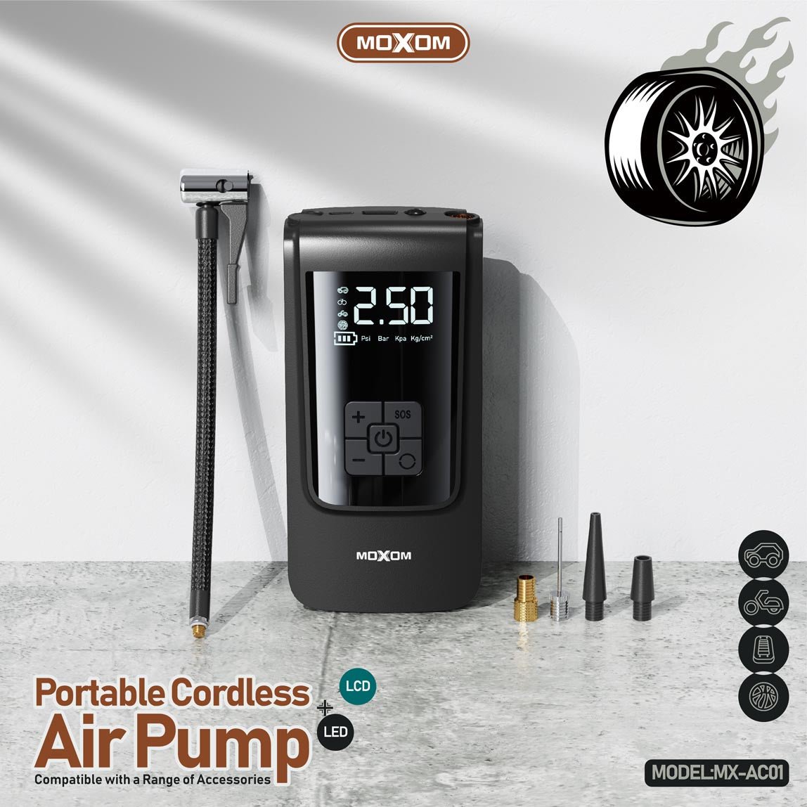 Pompe à Air Portable et Gonfleur MOXOM MX-AC01 avec Power Bank 4000mAh
