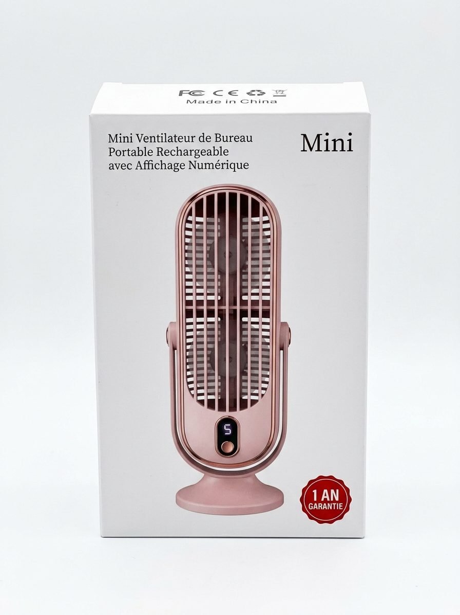 Mini Ventilateur de Bureau Portable Rechargeable - Affichage Numérique