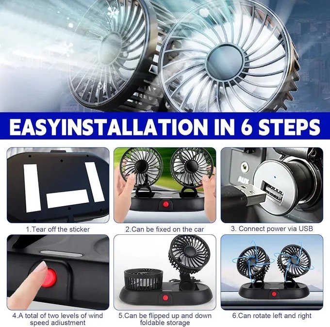 Ventilateur Voiture 360 Double Rotation USB