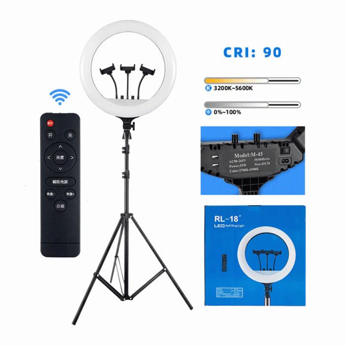 Ring Light 45cm RL-18 avec Trépied et Télécommande