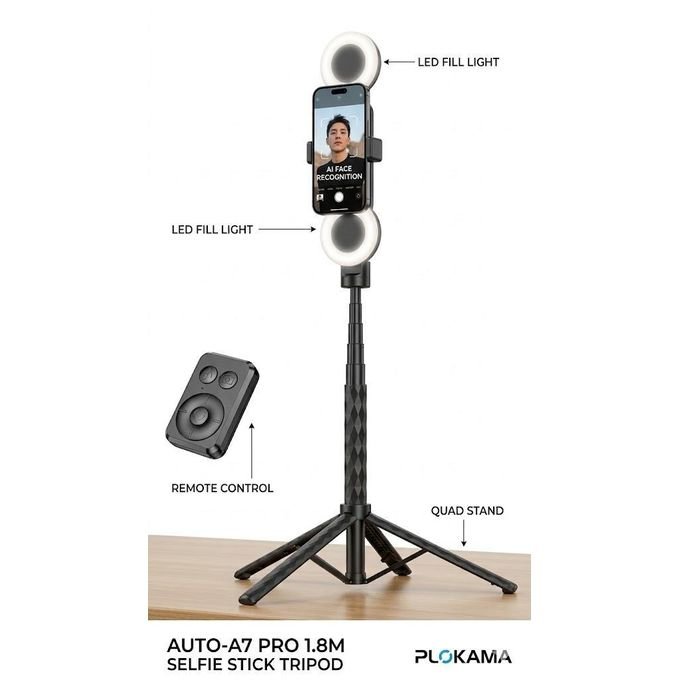 Trépied Selfie AI 360° 1,80m avec Lumière LED et Télécommande