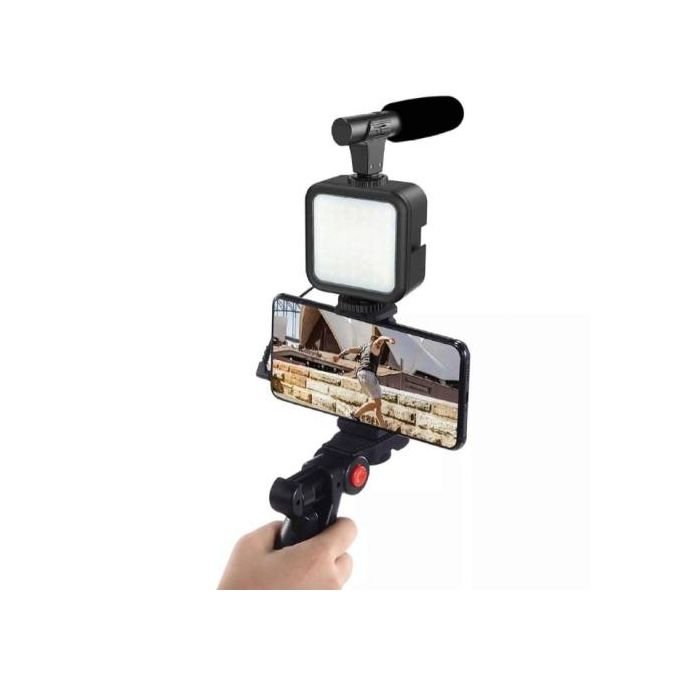Kit Vlogger Trépied avec Microphone et Lumière LED